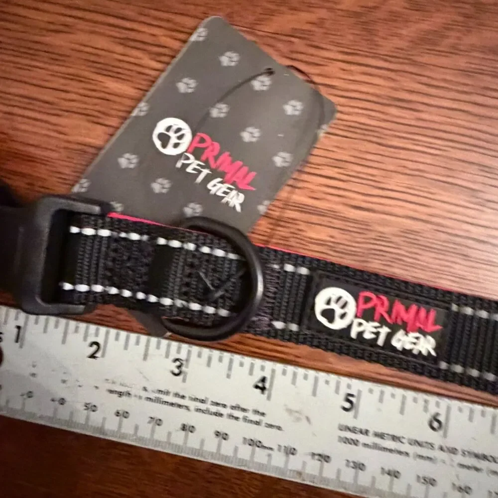 NWT Primal Pet Gear Padded Reflective Dog Collar Black Red Medium